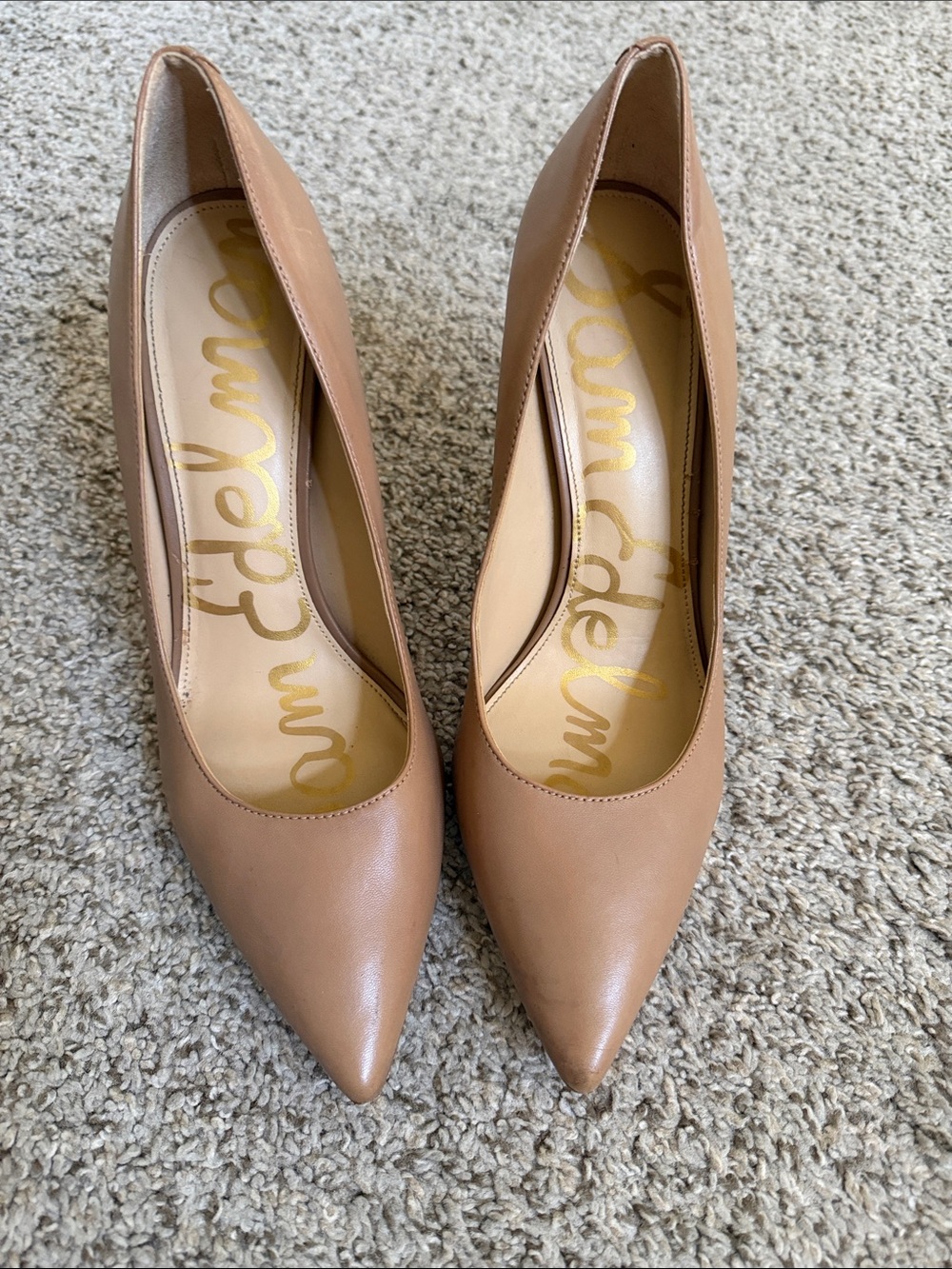 Sam Edelman Tan Leather Pointed-Toe Pumps